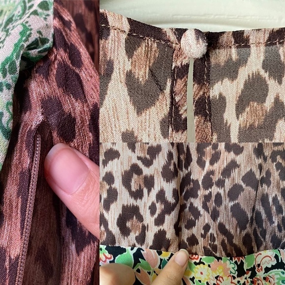 Rixo Dress Saffron Silk Crepe Keyhole Midi Black Green Meadow Leopard S GUC - Picture 4 of 10